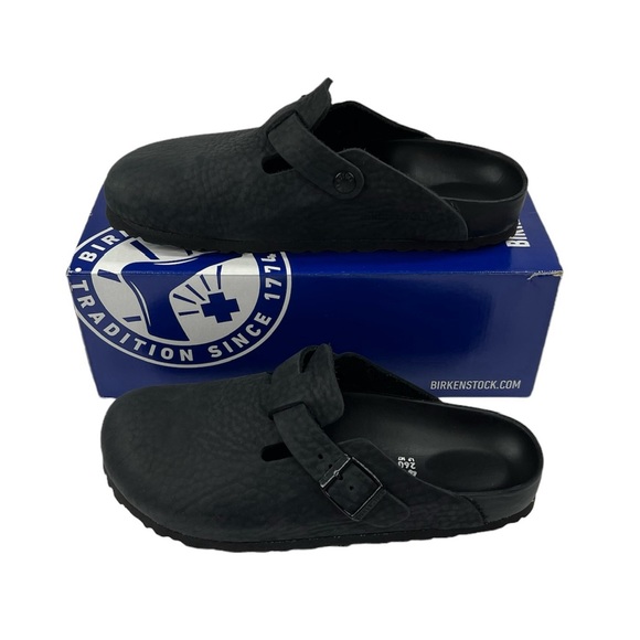 **SOLD**     Birkenstock Boston Exquisite Leather Black Blackout Men 7 Euro 40 - Picture 4 of 16